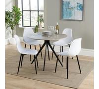 Core Products Aspen Grey Oak Effect 100Cm Round Dining Table With 4 White Plastic Curve Design Chairs