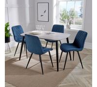 Core Products Aspen Grey Oak Effect 120Cm Rectangular Dining Table With 4 Blue Cord Fabric Diamond Stitch Design Chairs