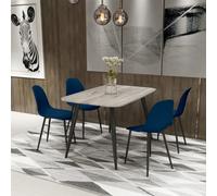 Core Products Aspen Grey Oak Effect 120Cm Rectangular Dining Table With 4 Blue Plastic Curve Design Chairs