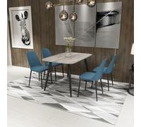 Core Products Aspen Grey-Oak Effect Rectangular Dining Table & Four Duo Chairs Set in Blue Core Products Blue