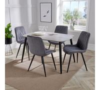 Core Products Aspen Grey Oak Effect 120Cm Rectangular Dining Table With 4 Grey Fabric Diamond Stitch Design Chairs