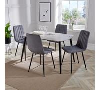 Core Products Aspen Grey Oak Rect Table & 4 Grey Fabric Chair Dining Set, Grey