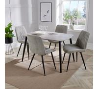 Core Products Aspen Grey Oak Effect 120Cm Rectangular Dining Table With 4 Light Grey Cord Fabric Diamond Stitch Design Chairs