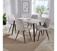 Core Products Aspen Grey Oak Effect 120Cm Rectangular Dining Table With 4 Natural Fabric Diamond Stitch Design Chairs