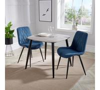 Core Products Aspen Grey Oak Effect 80Cm Square Dining Table With 2 Blue Cord Fabric Diamond Stitch Design Chairs