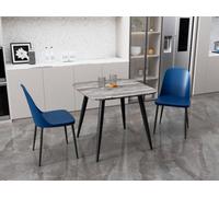 Core Products Aspen Grey Oak Effect 80Cm Square Dining Table With 2 Blue Plastic Duo Design Chairs