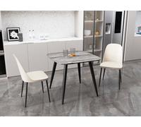 Core Products Aspen Grey Oak Effect Square Dining Table with 2 Duo Chairs - Set in Beige Core Products Beige