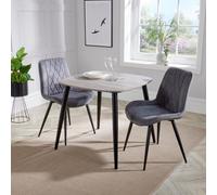 Core Products Aspen Grey Oak Effect 80Cm Square Dining Table With 2 Grey Fabric Diamond Stitch Design Chairs
