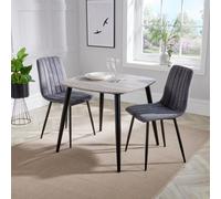Core Products Aspen Grey Oak Effect 80Cm Square Dining Table With 2 Grey Fabric Straight Stitch Design Chairs