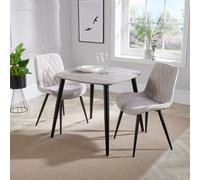 Core Products Aspen Grey Oak Effect 80Cm Square Dining Table With 2 Natural Fabric Diamond Stitch Design Chairs