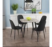 Core Products Aspen Grey Oak Effect 80Cm Square Dining Table With 4 Black Plastic Duo Design Chairs