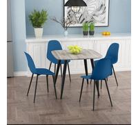 Core Products Aspen Grey Oak Effect 80Cm Square Dining Table With 4 Blue Plastic Curve Design Chairs