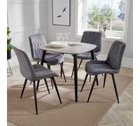 Core Products Aspen Grey Oak Effect 80Cm Square Dining Table With 4 Grey Fabric Diamond Stitch Design Chairs
