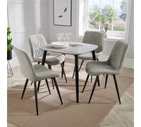 Core Products Aspen Grey Oak Effect 80Cm Square Dining Table With 4 Light Grey Cord Fabric Diamond Stitch Design Chairs
