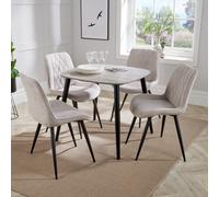 Core Products Aspen Grey Oak Effect 80Cm Square Dining Table With 4 Natural Fabric Diamond Stitch Design Chairs