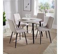 Core Products Aspen Grey Oak Effect 80Cm Square Dining Table With 4 Natural Fabric Straight Stitch Design Chairs