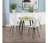 Core Products Aspen Grey Oak Effect 80Cm Square Dining Table With 4 White Plastic Curve Design Chairs