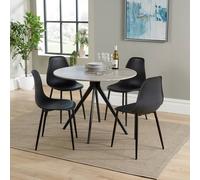 Core Products Aspen Grey Oak Round Table & 4 Black Curve Chair Dining Set, Grey