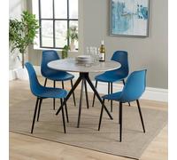 Core Products Aspen Grey Oak Effect Round Dining Table with 4 Curve Chairs - Set in Blue Core Products Blue