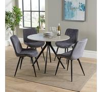 Core Products Aspen Grey Oak Effect Round Dining Table with 4 Fabric Chairs - Set Core Products Grey