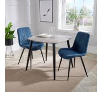Core Products Aspen Grey Oak Effect Square Dining Table with 2 Stitch Chairs - Set in Blue Core Products Blue