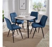 Core Products Aspen Grey Oak Effect Square Dining Table with 4 Fabric Chairs - Set in Blue Core Products Blue