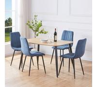 Core Products Aspen Light Oak Dining Table with 4 Straight Stitch Chairs, Dining Set in Blue Core Products Blue