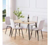 Core Products Aspen Light Oak Dining Table with 4 Straight Stitch Chairs, Dining Set in Off-White Core Products Off-White