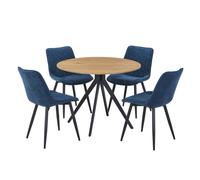 Core Products Aspen Light Oak Round Dining Table with 4 Diamond Stitch Chairs Set in Blue Core Products Blue