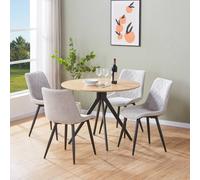 Core Products Aspen Light Oak Round Dining Table with 4 Diamond Stitch Chairs Set in Grey Core Products Grey