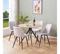 Core Products Aspen Light Oak Round Dining Table with 4 Diamond Stitch Chairs Set in Natural Core Products Natural
