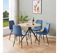 Core Products Aspen Light Oak Round Dining Table with 4 Straight Stitch Chairs Set in Blue Core Products Blue