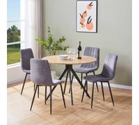 Core Products Aspen Light Oak Round Dining Table with 4 Straight Stitch Chairs Set in Grey Core Products Grey