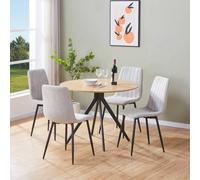 Core Products Aspen Light Oak Round Dining Table with 4 Straight Stitch Chairs Set in Light Grey Core Products Light Grey