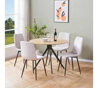 Core Products Aspen Light Oak Round Dining Table with 4 Straight Stitch Chairs Set in Off-White Core Products Off-White