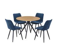 Core Products Aspen Light Oak Round Table & 4 Blue Fabric Chair Dining Set