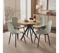 Core Products Aspen Light Oak Round Table & 4 Grey Curve Chair Dining Set