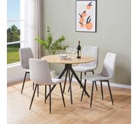 Core Products Aspen Light Oak Round Table & 4 Light Grey Cord Fabric Chair Dining Set