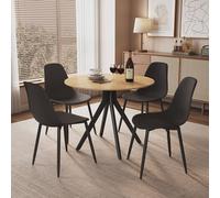 Core Products Aspen Light Oak Round Table with 4 Curve Chairs - Modern Dining Set in Black Core Products Black