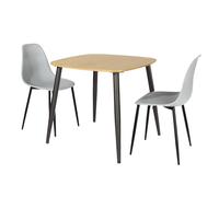 Core Products Aspen Light Oak Square Dining Table with 2 Curve Plastic Chairs Set in Grey Core Products Grey