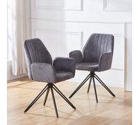 Core Products Pair Of Aspen Swivel Dining Armchairs In Grey Fabric With Black Metal Legs, Grey