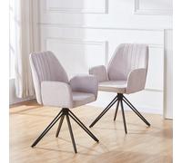 Core Products Pair Of Aspen Swivel Dining Armchairs In Natural Fabric With Black Metal Legs, Cream