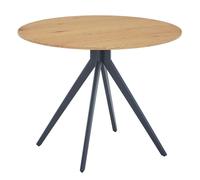 Core Products Round Dining Table With Light Oak Effect Top And Black Pedestal Leg, Brown