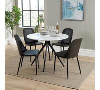 Core Products Aspen White 100Cm Round Dining Table With 4 Black Plastic Duo Design Chairs