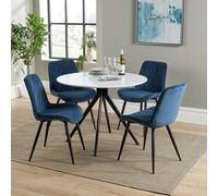 Core Products Aspen White 100Cm Round Dining Table With 4 Blue Cord Fabric Diamond Stitch Design Chairs