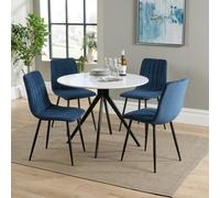 Core Products Aspen White 100Cm Round Dining Table With 4 Blue Cord Fabric Straight Stitch Design Chairs