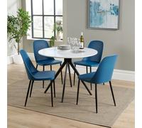 Core Products Aspen White Round Table & 4 Blue Duo Chair Dining Set, White