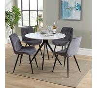 Core Products Aspen White 100Cm Round Dining Table With 4 Grey Fabric Diamond Stitch Design Chairs