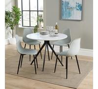 Core Products Aspen White Round Table & 4 Grey Curve Chair Dining Set, White