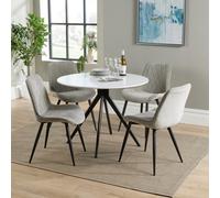 Core Products Aspen White Round Dining Table with 4 Diamond Fabric Chairs - Set in Light Grey Core Products Light Grey